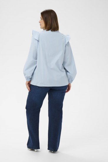 Kaffe Curve Lenia Flounce Shirt Powder Blue Stripe - Triiksärgid - 