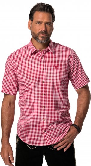JP1880 Shirt Traditional Checked Short Sleeve Red - Särgid - Meeste suured särgid 2XL – 8XL