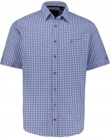 JP1880 Short Sleeve Check Print Traditional Shirt Blue - Särgid - Meeste suured särgid 2XL – 8XL