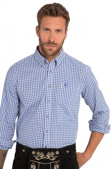 JP1880 Shirt Traditional Checked Long Sleeve Blue - Särgid - Meeste suured särgid 2XL – 8XL