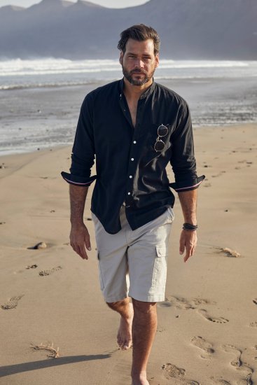 JP1880 Shirt Linen Blend Long Sleeve Black TALL - MEESTERIIDED MT-6XLT - Pikad meeste riided