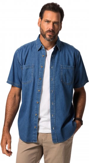 JP1880 Shirt Denim Short Sleeve Blue TALL - MEESTERIIDED MT-6XLT - Pikad meeste riided