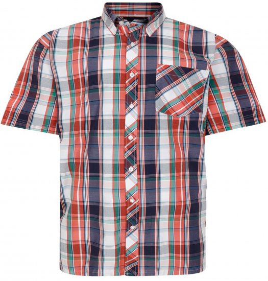 Espionage SH443 Checked Short Sleeve Shirt Navy/Coral/White - Lühikeste varrukatega särgid - Meeste Lühikeste varrukatega särgid 