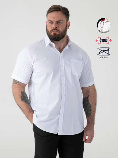 D555 Lucas Plekikindel Triikimisvaba Veniv Lühikeste Varrukatega Särk Valge - Särgid - Meeste suured särgid 2XL – 8XL