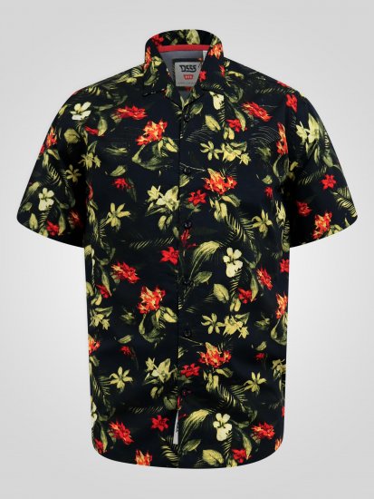 D555 Gordon Hawaiian AOP Cuvan Collar Resort Short Sleeve Black - Särgid - Meeste suured särgid 2XL – 8XL