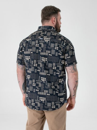 D555 Rick Geometric Print Short Sleeve Shirt Navy - Särgid - Meeste suured särgid 2XL – 8XL