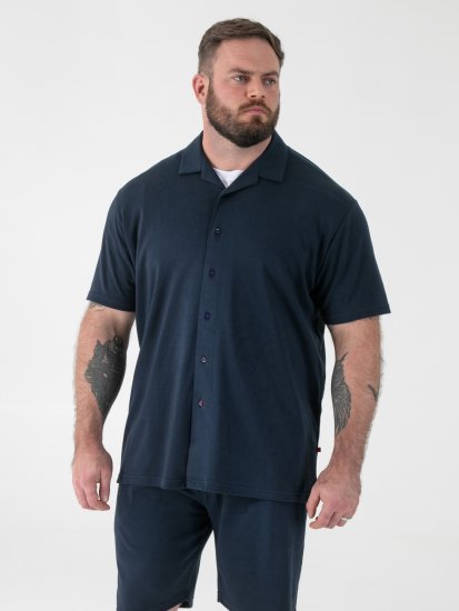 D555 Connor Stretch Cuban Collar Resort Short Sleeve Shirt Navy - Särgid - Meeste suured särgid 2XL – 8XL
