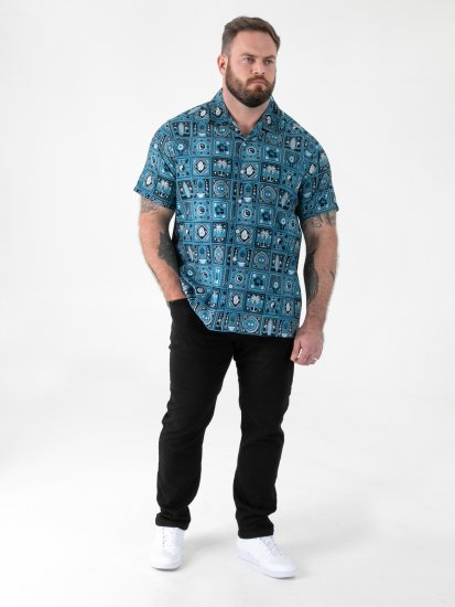 D555 Hawkins Printed Cuban Collar Resort Short Sleeve Shirt Teal - Särgid - Meeste suured särgid 2XL – 8XL