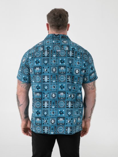 D555 Hawkins Printed Cuban Collar Resort Short Sleeve Shirt Teal - Särgid - Meeste suured särgid 2XL – 8XL
