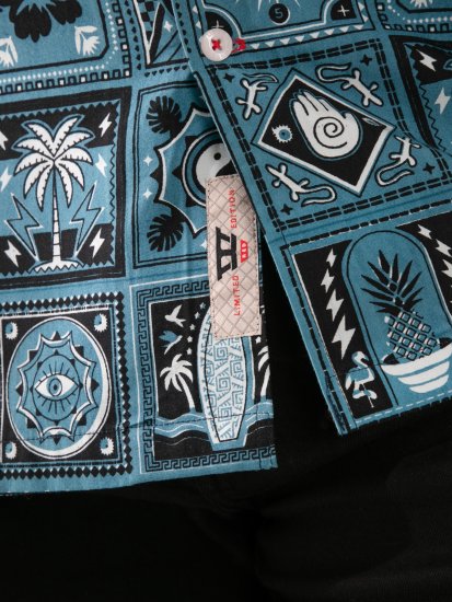 D555 Hawkins Printed Cuban Collar Resort Short Sleeve Shirt Teal - Särgid - Meeste suured särgid 2XL – 8XL