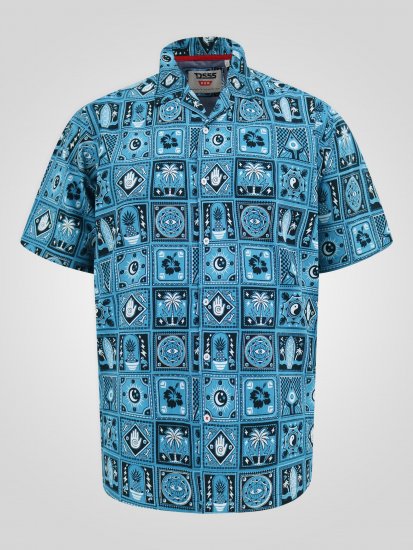 D555 Hawkins Printed Cuban Collar Resort Short Sleeve Shirt Teal - Särgid - Meeste suured särgid 2XL – 8XL