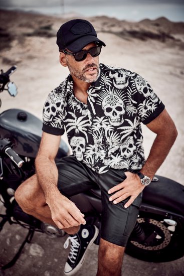 JP1880 Skull Pattern Jersey Short Sleeve Shirt Black - Särgid - Meeste suured särgid 2XL – 8XL