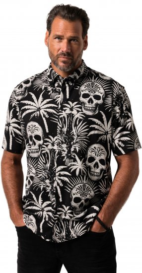 JP1880 Skull Pattern Jersey Short Sleeve Shirt Black - Särgid - Meeste suured särgid 2XL – 8XL