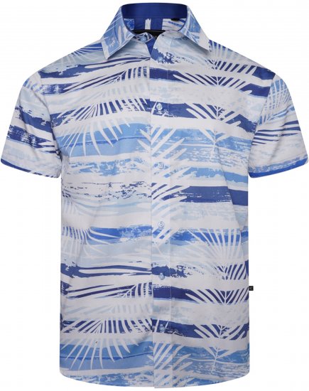 Kam Jeans 6065 Faded Leaf Short Sleeve Shirt Blue - Särgid - Meeste suured särgid 2XL – 8XL