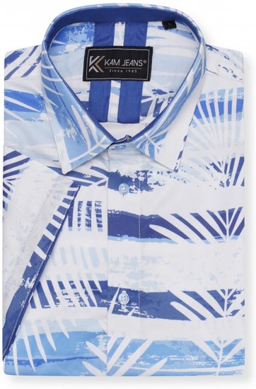 Kam Jeans 6065 Faded Leaf Short Sleeve Shirt Blue - Särgid - Meeste suured särgid 2XL – 8XL