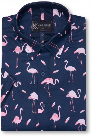 Kam Jeans 6068 Flamingo Short Sleeve Shirt Navy - Särgid - Meeste suured särgid 2XL – 8XL