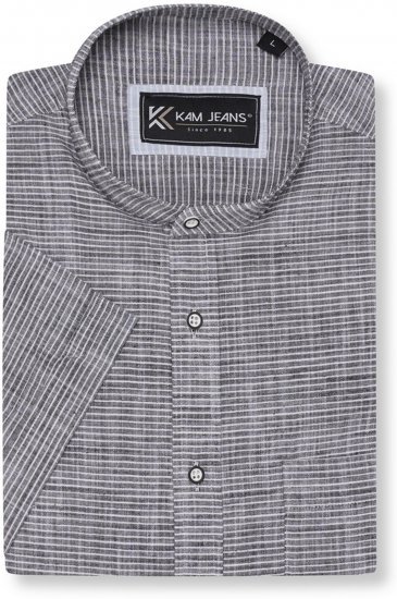 Kam Jeans 6334 Striped Grandad Short Sleeve Shirt Charcoal - Särgid - Meeste suured särgid 2XL – 8XL