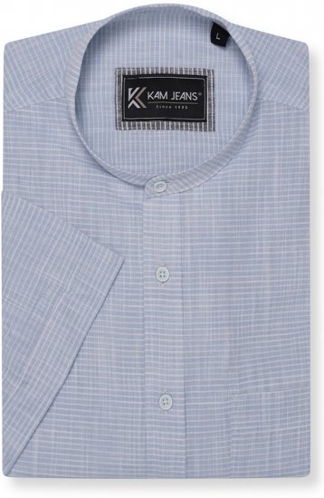 Kam Jeans 6334 Striped Grandad Short Sleeve Shirt Blue - Särgid - Meeste suured särgid 2XL – 8XL