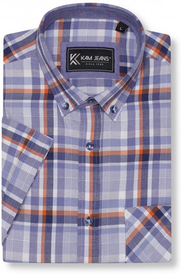 Kam Jeans 6339 Checked Short Sleeve Shirt Blue - Särgid - Meeste suured särgid 2XL – 8XL