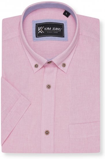 Kam Jeans 6340 Linen Mix Short Sleeve Shirt Pink - Särgid - Meeste suured särgid 2XL – 8XL
