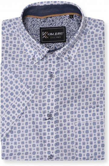Kam Jeans 6345 Jewel Pattern Short Sleeve Shirt Blue - Särgid - Meeste suured särgid 2XL – 8XL