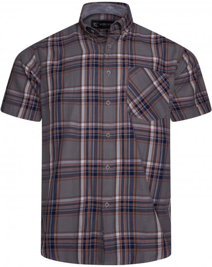 Kam Jeans 6350 Casual Checked Short Sleeve Shirt Grey - Särgid - Meeste suured särgid 2XL – 8XL