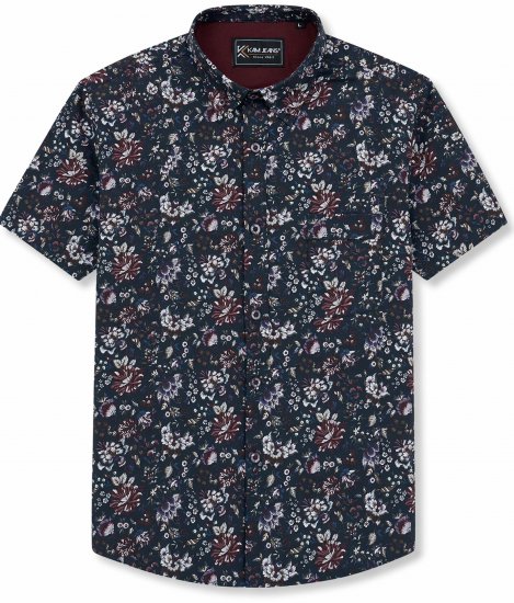 Kam Jeans 6387 Floral Print Short Sleeve Shirt Navy - Lühikeste varrukatega särgid - Meeste Lühikeste varrukatega särgid 