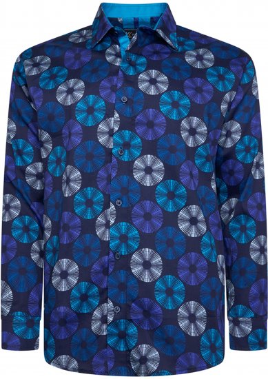 Kam Jeans 6071 Record Print Long Sleeve Shirt Navy - Särgid - Meeste suured särgid 2XL – 8XL