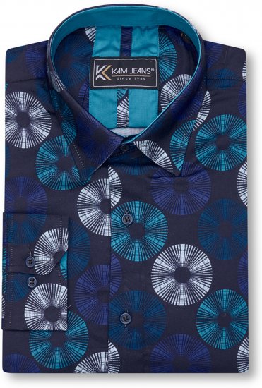 Kam Jeans 6071 Record Print Long Sleeve Shirt Navy - Särgid - Meeste suured särgid 2XL – 8XL