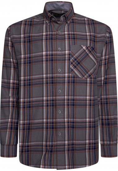 Kam Jeans 6350 Casual Gingham Check Shirt Long Sleeve Grey - Särgid - Meeste suured särgid 2XL – 8XL