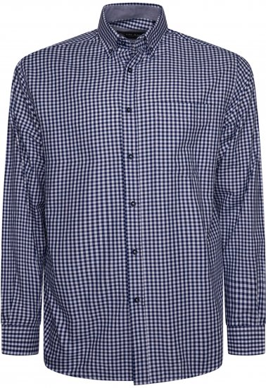Kam Jeans 6351 Classic Gingham Shirt Long Sleeve Navy - Särgid - Meeste suured särgid 2XL – 8XL