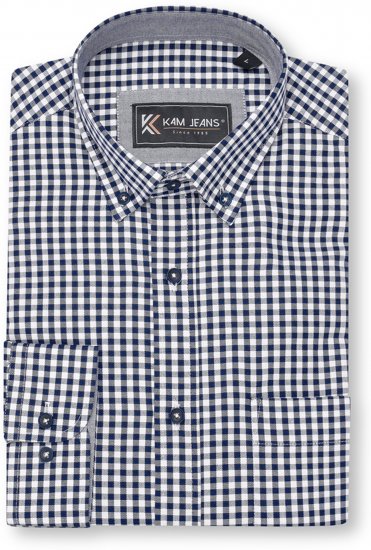 Kam Jeans 6351 Classic Gingham Shirt Long Sleeve Navy - Särgid - Meeste suured särgid 2XL – 8XL