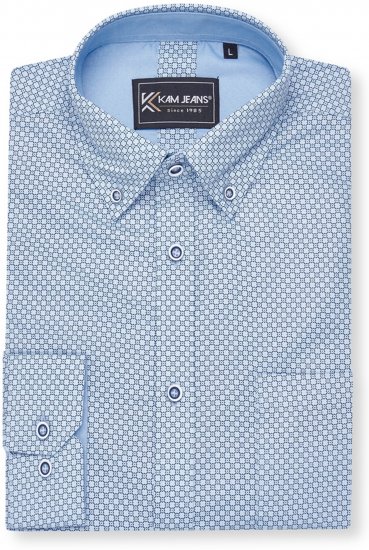 Kam Jeans 6361 All Over Geo Print Long Sleeve Shirt Sky Blue - Särgid - Meeste suured särgid 2XL – 8XL