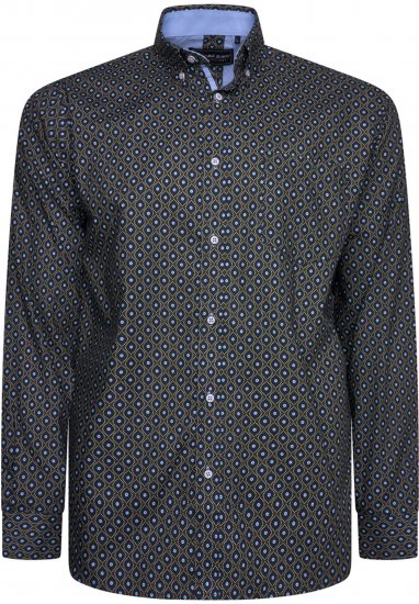 Kam Jeans 6362 All Over Eye Print Long Sleeve Navy - Särgid - Meeste suured särgid 2XL – 8XL