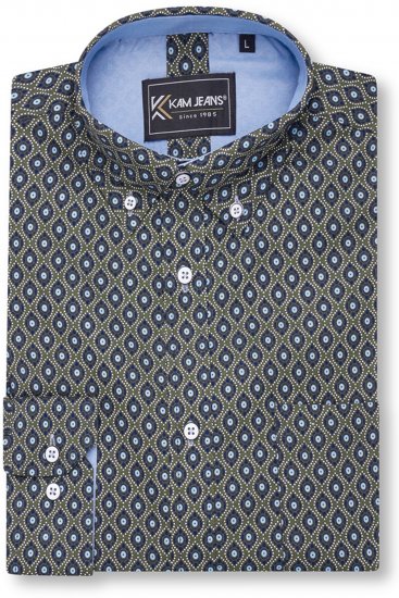 Kam Jeans 6362 All Over Eye Print Long Sleeve Navy - Särgid - Meeste suured särgid 2XL – 8XL