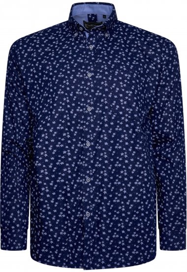 Kam Jeans 6364 All Over Floral Print Long Sleeve Shirt Navy - Särgid - Meeste suured särgid 2XL – 8XL