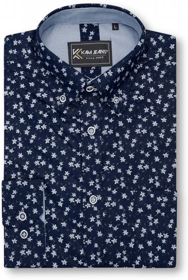 Kam Jeans 6364 All Over Floral Print Long Sleeve Shirt Navy - Särgid - Meeste suured särgid 2XL – 8XL