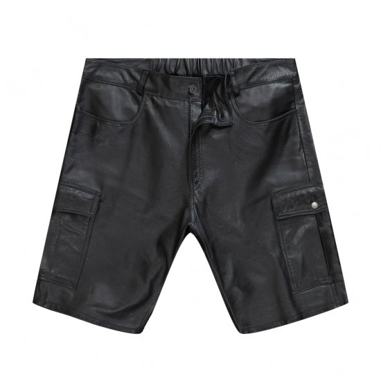 JP1880 Leather Shorts Cargo Pockets Lamb Nappa Leather Black - Lühikesed Püksid - Lühikesed Püksid suured suurused: W40-W60