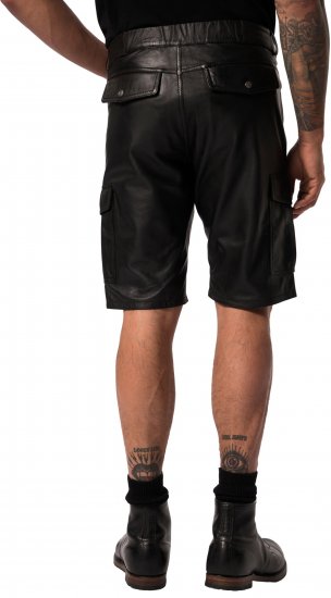 JP1880 Leather Shorts Cargo Pockets Lamb Nappa Leather Black - Lühikesed püksid - Lühikesed Püksid suured suurused: W40-W60