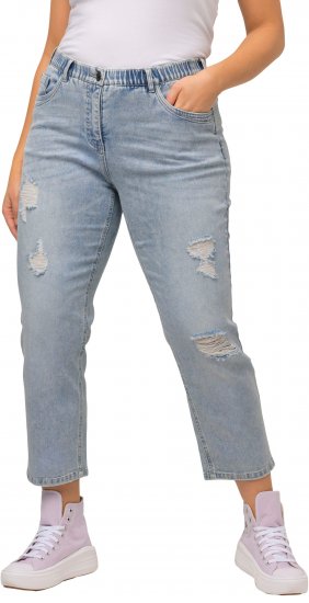 Ulla Popken Stonewashed Distressed Boyfriend Jeans Light Blue - Teksad & Püksid Suuremates Suurustes – Plus Size - 