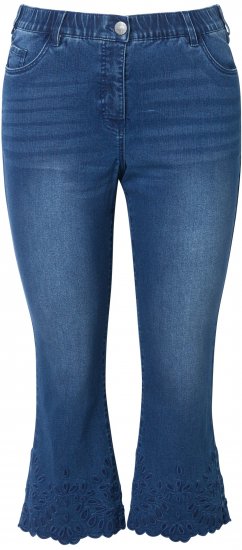 Ulla Popken Cropped Flared Eyelet Jeans Denim Blue - Teksad & Püksid Suuremates Suurustes – Plus Size - 