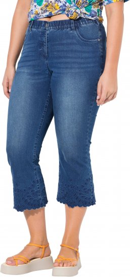 Ulla Popken Cropped Flared Eyelet Jeans Denim Blue - Teksad & Püksid Suuremates Suurustes – Plus Size - 