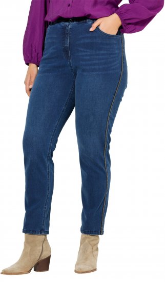 Ulla Popken Rhinestone Seam Stretch Fit Jeans Blue Denim - Teksad & Püksid Suuremates Suurustes – Plus Size - 