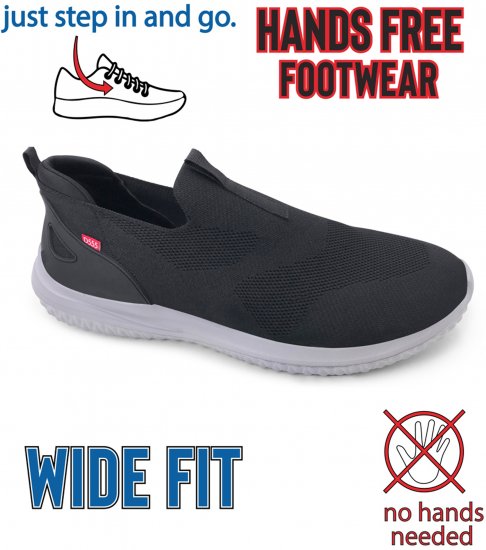 D555 Huddersfield Kingsize Hands Free Slip On with Knitted Top Shoes Black - Vabaaja jalanõud - 