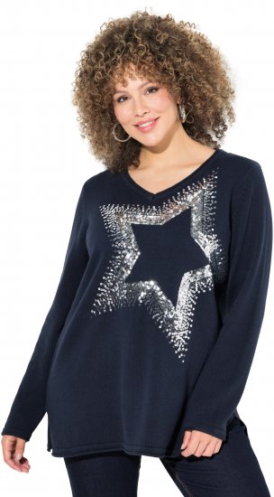 Ulla Popken Sequined Star Rolled Edge Sweater Navy - Sviitrid ja dressipluusid - 