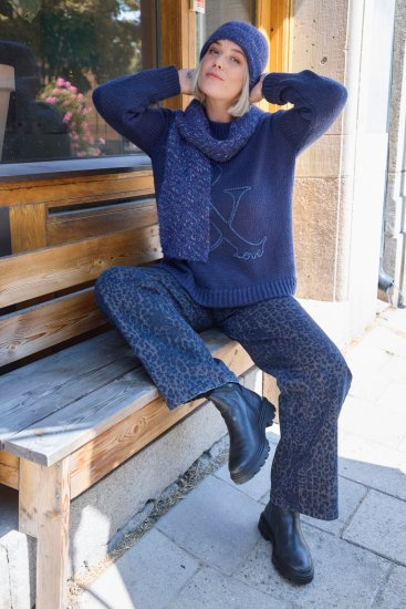 Ulla Popken Textured Glitter Embroidery Oversized Sweater Ink Blue - Sviitrid ja dressipluusid - 