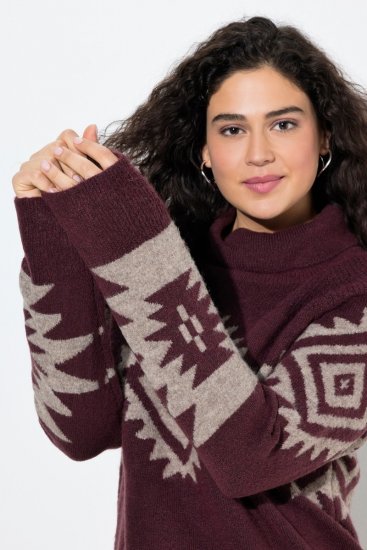 Ulla Popken Aztec Pattern Turtleneck Sweater Plum - Sviitrid ja dressipluusid - Mugavad dressipluusid ja kudumid