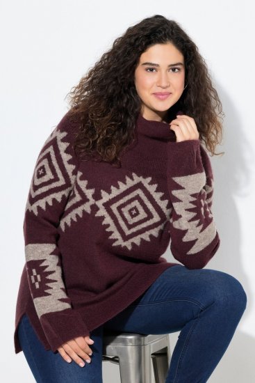 Ulla Popken Aztec Pattern Turtleneck Sweater Plum - Sviitrid ja dressipluusid - Mugavad dressipluusid ja kudumid