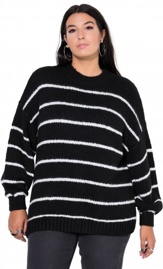 Ulla Popken Oversized Striped Balloon Sleeve Sweater Black - Sviitrid ja dressipluusid - 