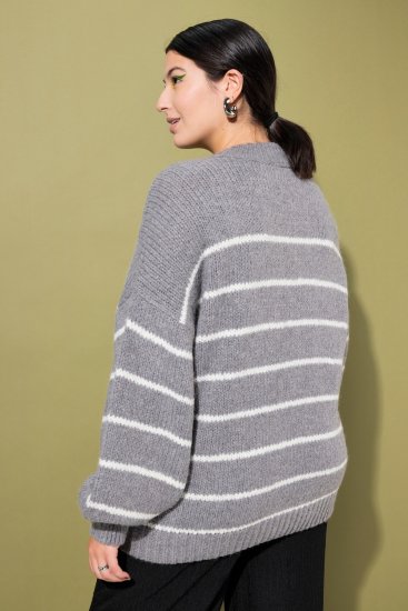 Ulla Popken Oversized Striped Balloon Sleeve Sweater Grey Melange - Sviitrid ja dressipluusid - 